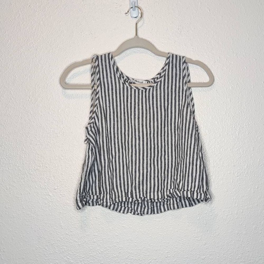 Madewell Cropped Railroad Stripe Linen Blend Swing Tank in Rhoda Stripe Size XS